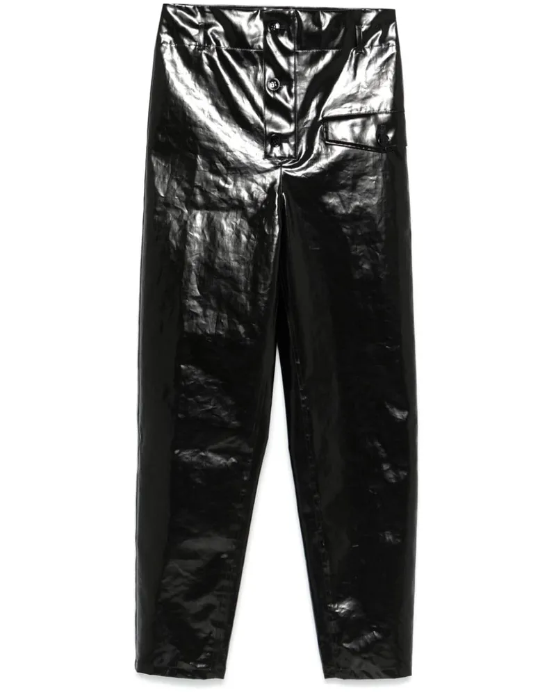 Saint Laurent Beschichtete Hose mit Paperbag-Bund - Schwarz Schwarz