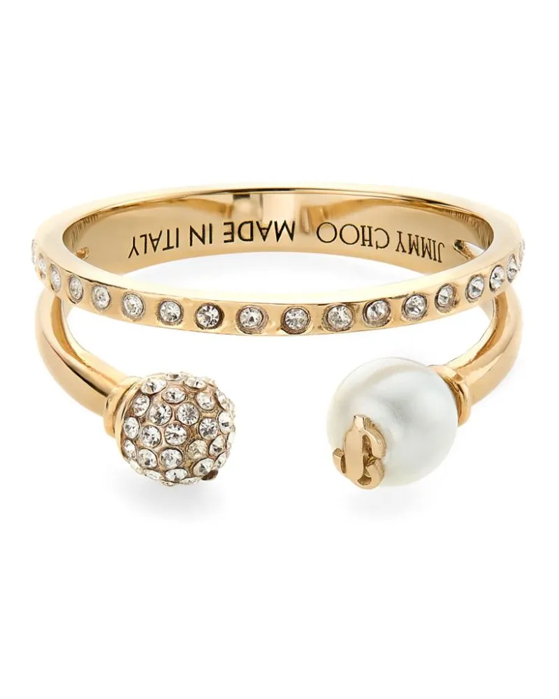 Jimmy Choo Zwei-Finger-Ring mit Logo - Gold Gold