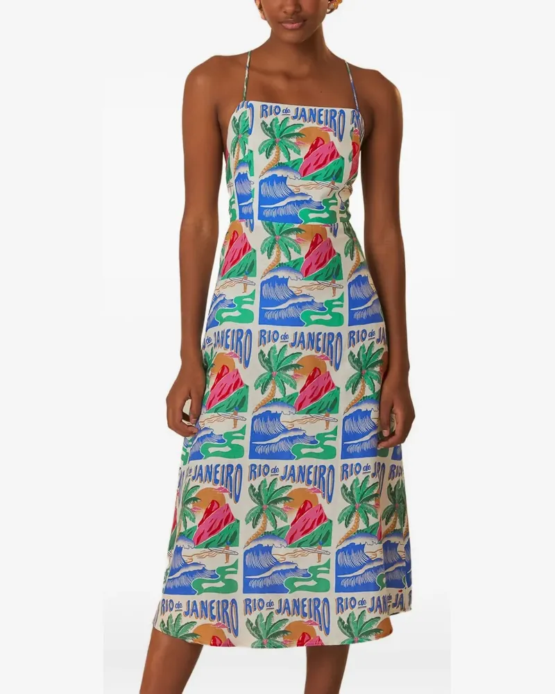 FARM Rio Carioca Posters Midikleid - Weiß Weiß
