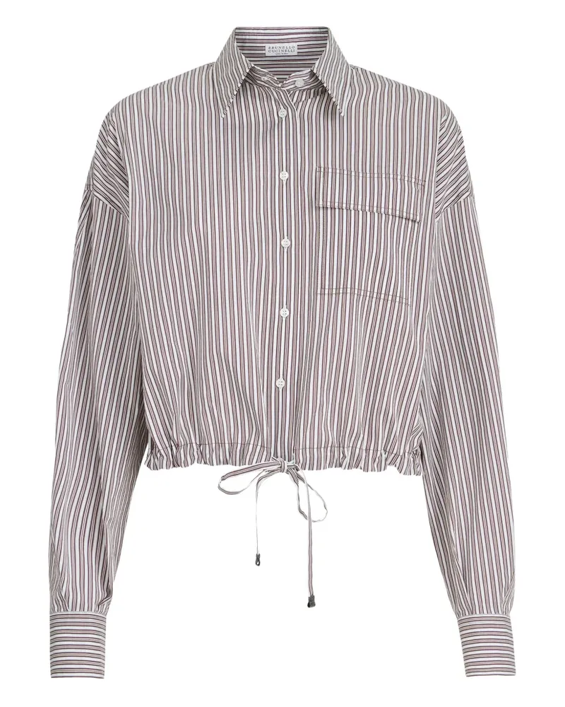Brunello Cucinelli Gestreiftes Popeline-Hemd mit Monili-Detail - Weiß Weiß