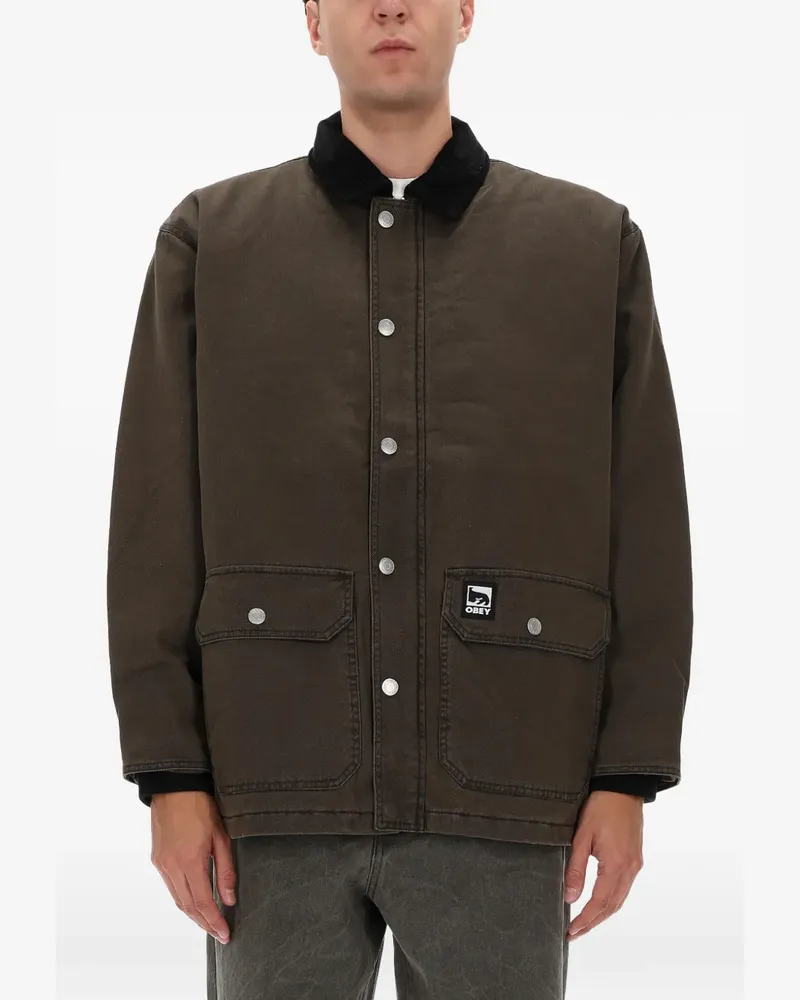 Obey corduroy-collar logo-patch jacket - Grün Grün