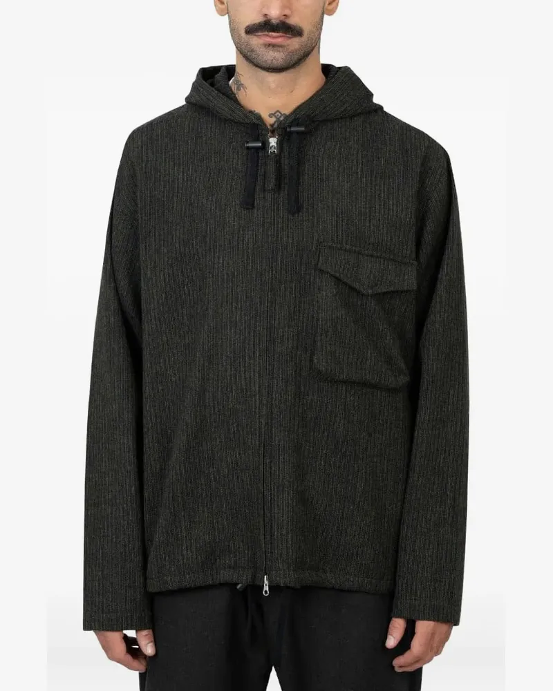 Universal Works Gestreifte Kapuzenjacke - Schwarz Schwarz