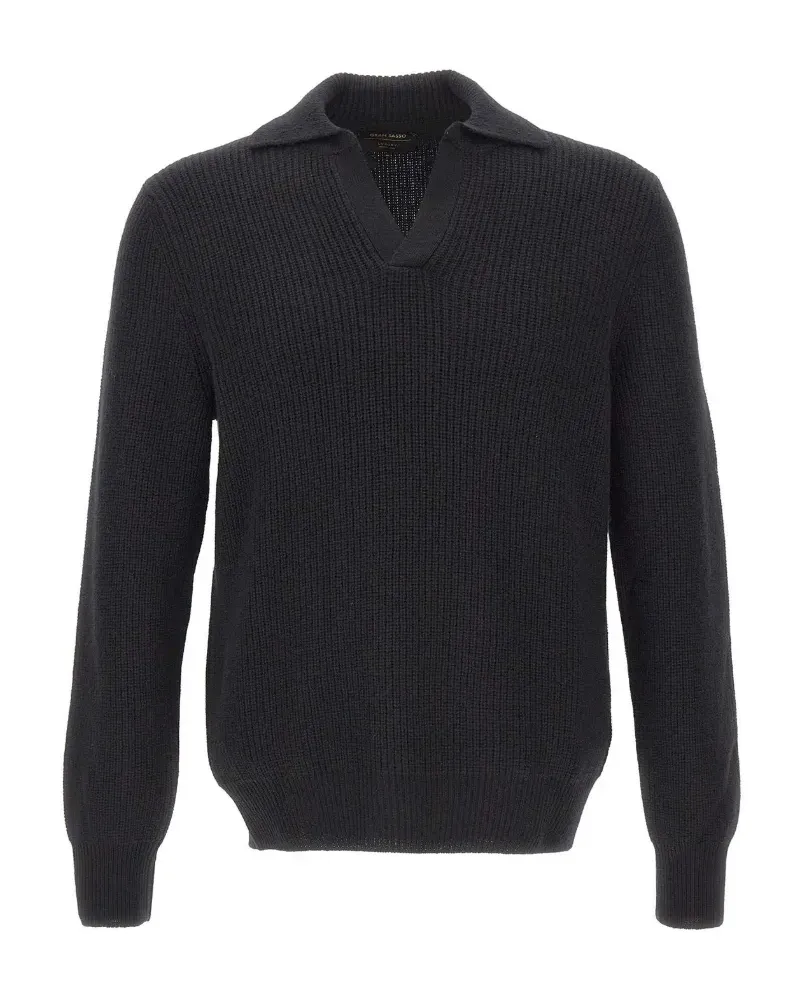 Gran Sasso ribbed-knit open-collar polo shirt - Schwarz Schwarz