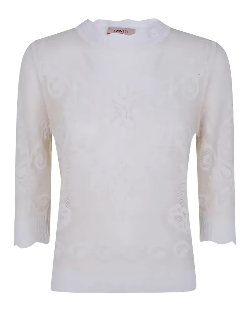 Twin-Set Pullover mit Spitze - Weiß Weiß