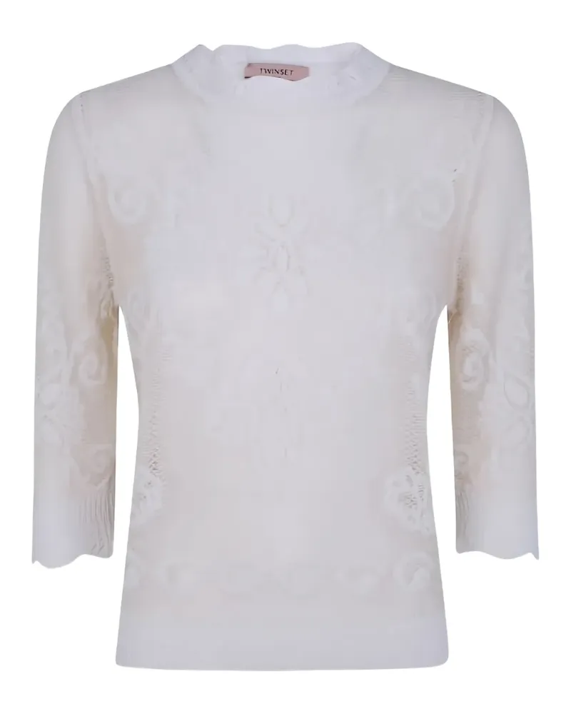 Twin-Set Pullover mit Spitze - Weiß Weiß