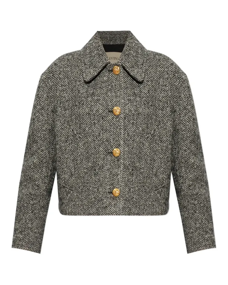 Valentino Garavani Cropped-Jacke mit Fischgrätenmuster - Grau Grau