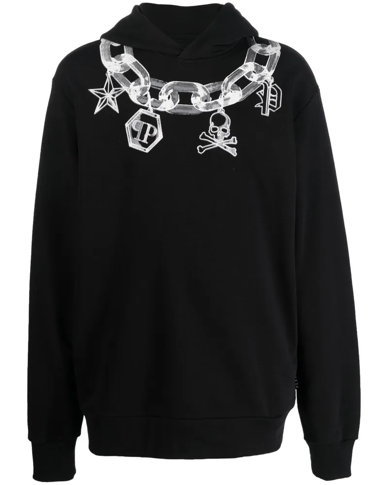 Philipp Plein Hoodie mit Ketten-Print Schwarz