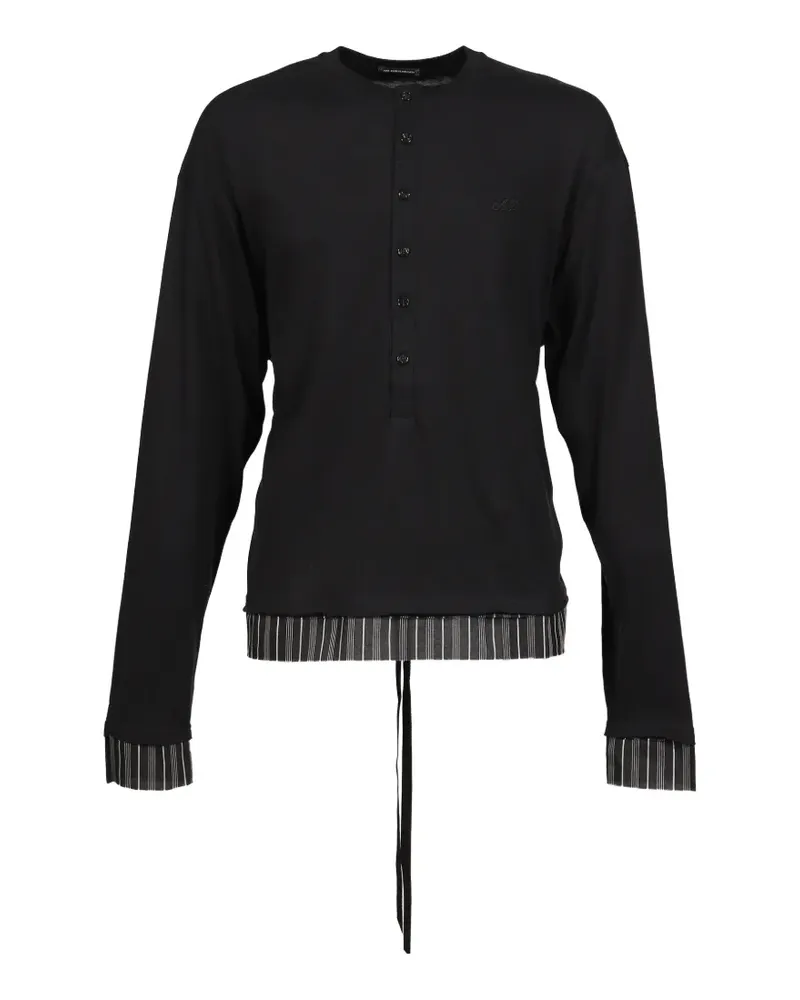 Ann Demeulemeester Las Relax Henley-Top mit Monogramm-Stickerei - Schwarz Schwarz
