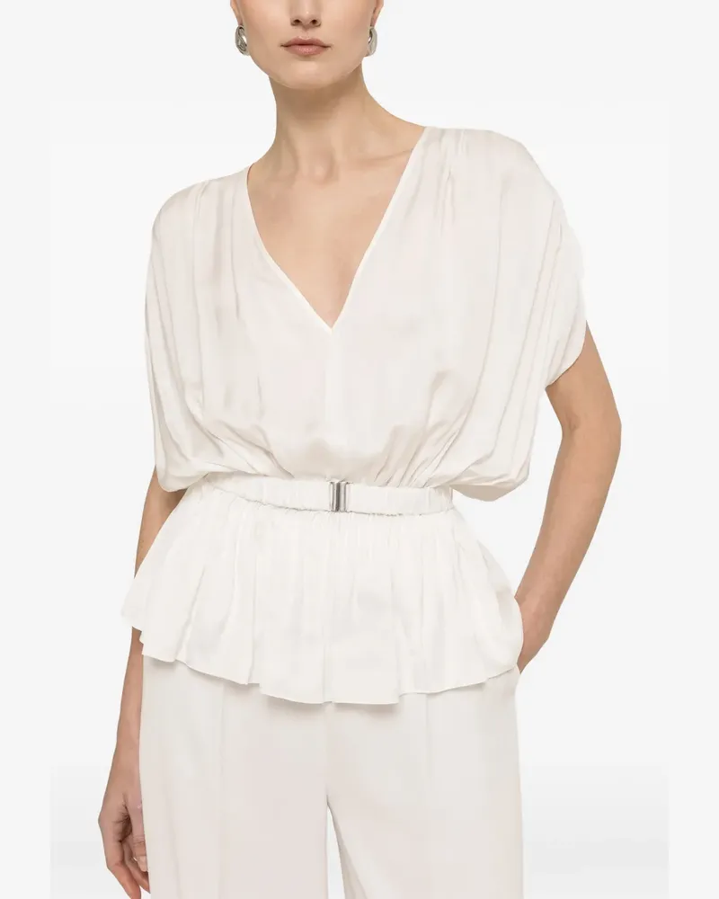 NISSA belted V-neck top - Weiß Weiß