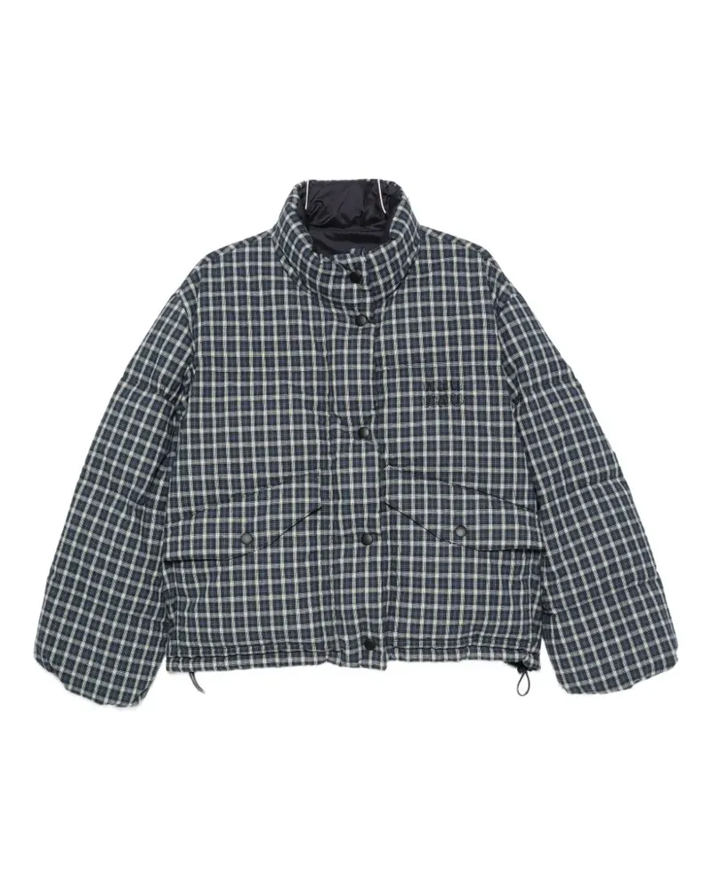 Miu Miu check-pattern reversible jacket - Blau Blau