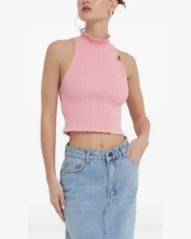 Moschino ruffled ribbed top - Rosa Rosa