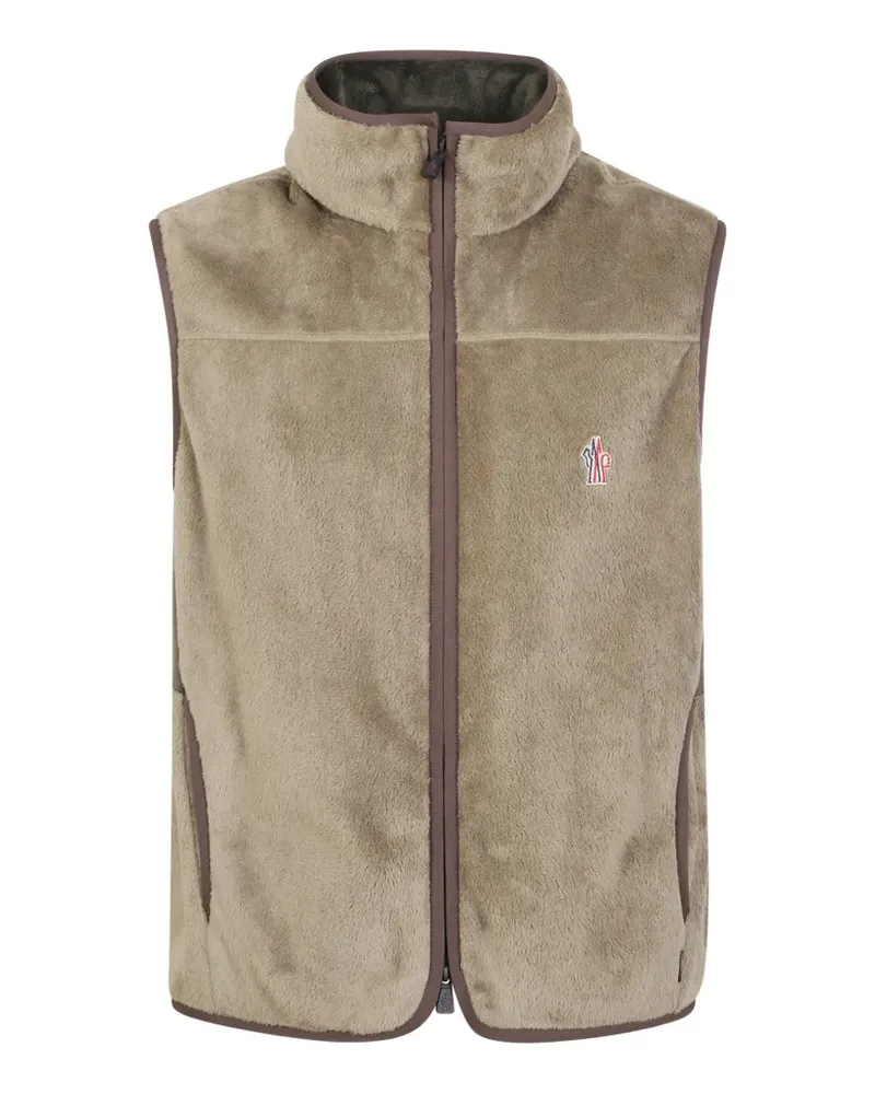 Moncler logo-embroidered fleece gilet - Nude Nude