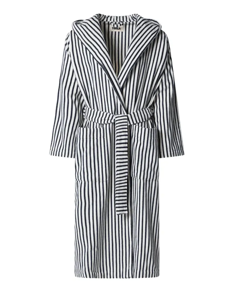 TEKLA striped hooded cotton bathrobe - Weiß Weiß