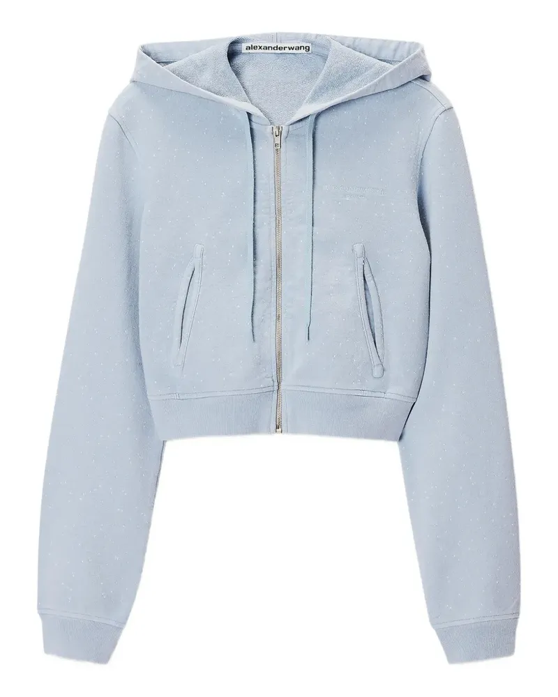Alexander Wang crystal-embellished cropped zip-up hoodie - Blau Blau