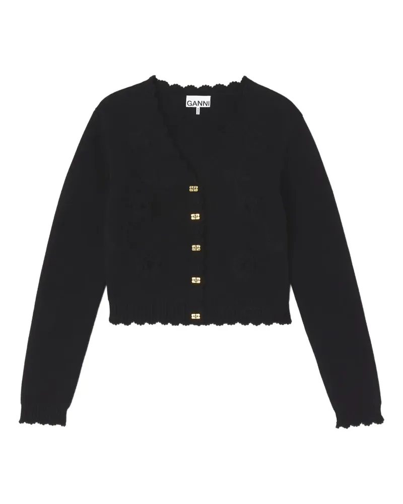 Ganni Cardigan mit Blumendetail - Schwarz Schwarz