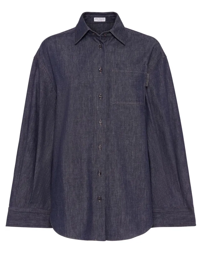 Brunello Cucinelli Jeanshemd mit spitzem Kragen - Blau Blau