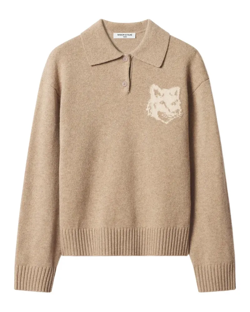Kitsuné Intarsien-Pullover mit Fuchskopf aus Strick - Nude Nude