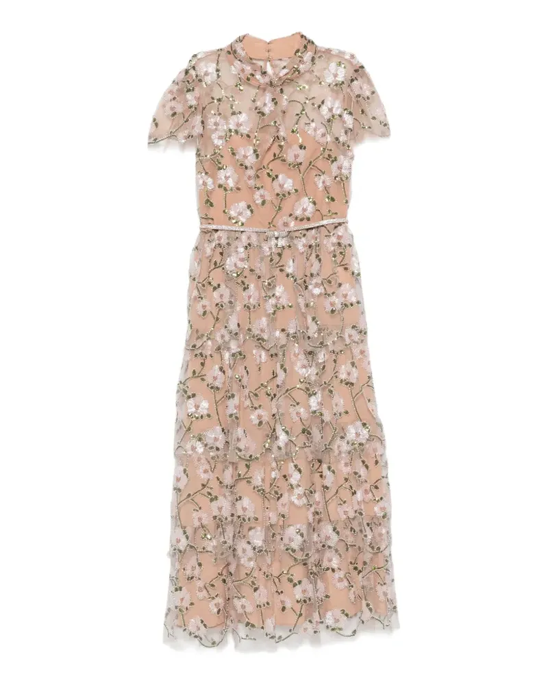 Self-Portrait sequin-embellished floral-embroidered midi dress - Rosa Rosa