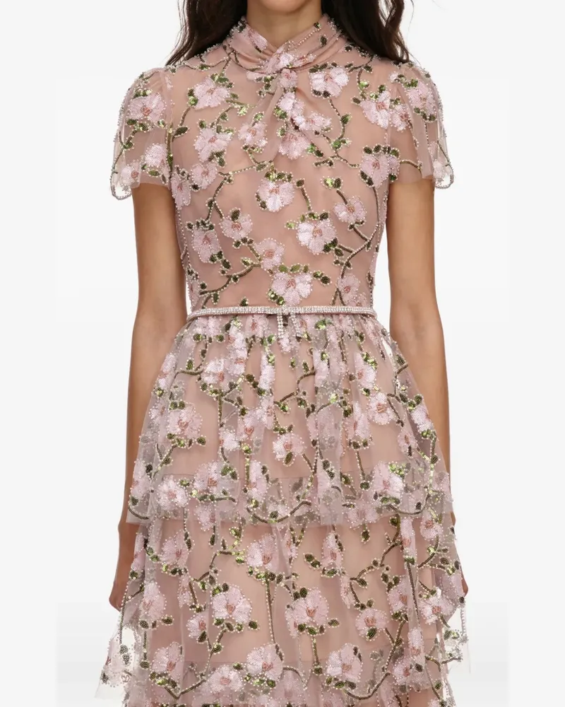 Self-Portrait Midikleid mit Blumen-Stickerei - Rosa Rosa