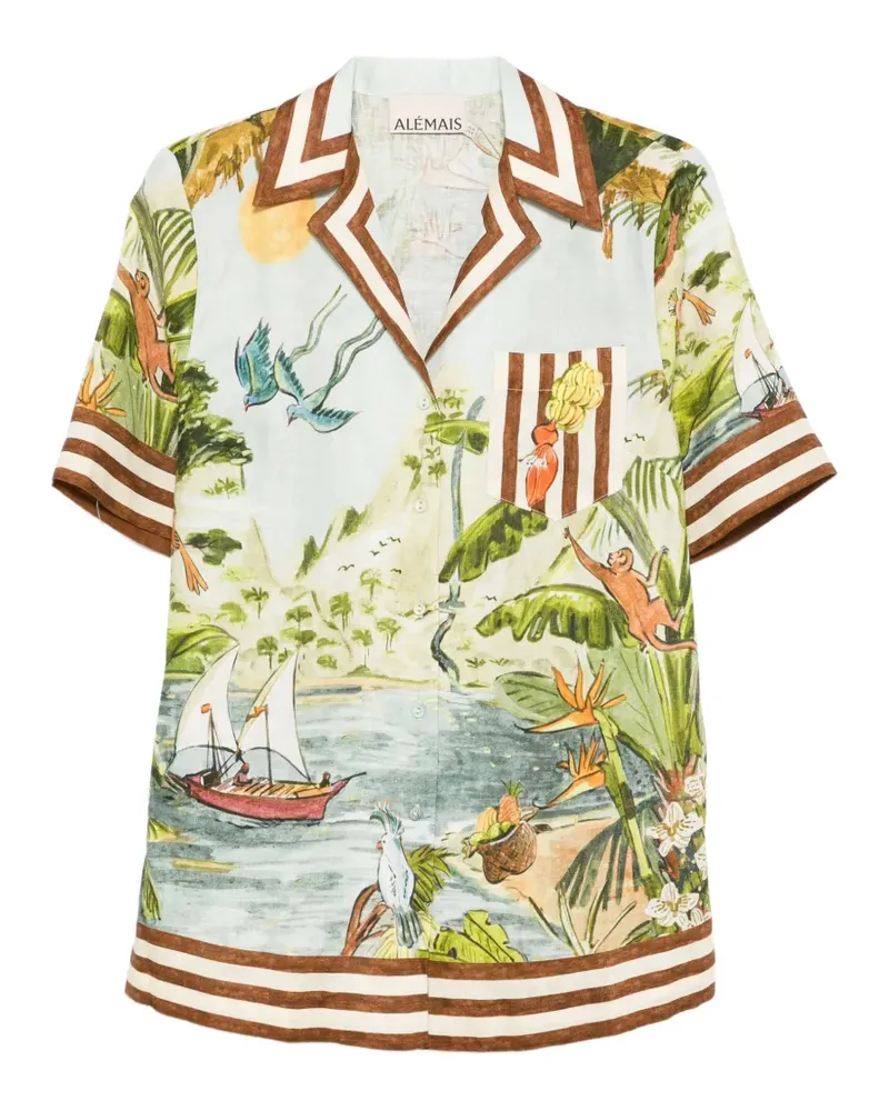 ALEMAIS Toucan Tango striped-trim printed shirt - Blau Blau