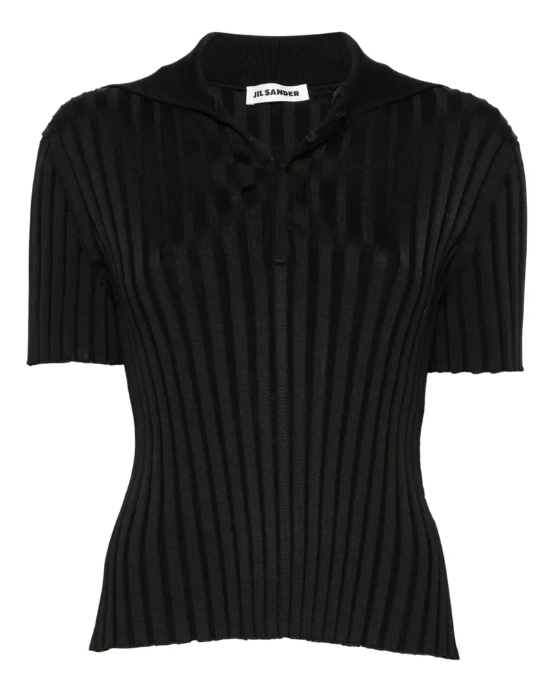 Jil Sander Geripptes Poloshirt - Schwarz Schwarz
