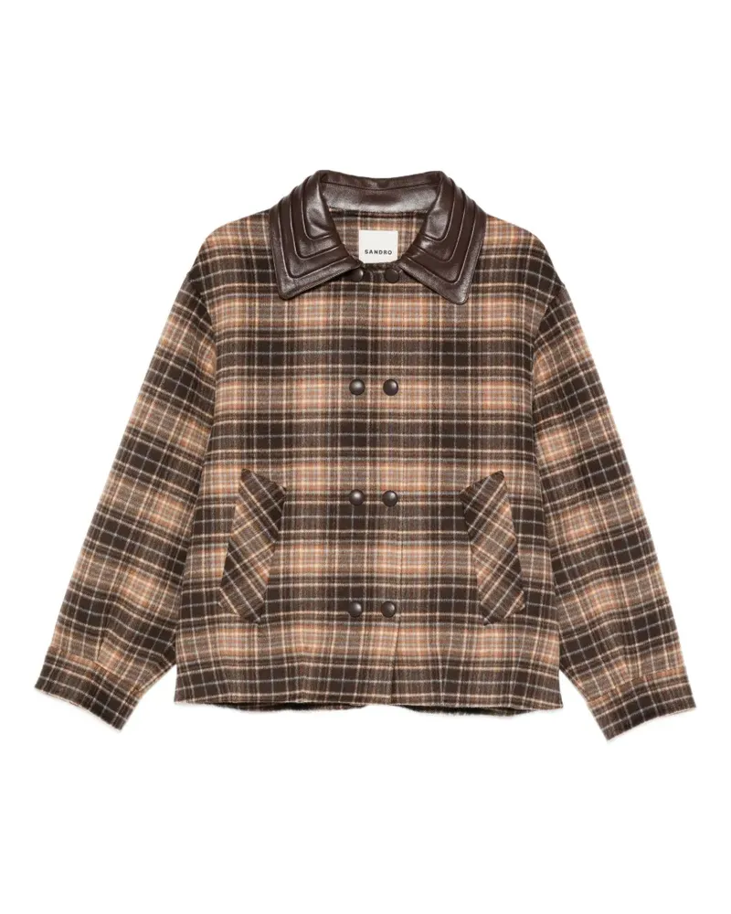 Sandro Karierte Jacke mit Lederkragen - Braun Braun