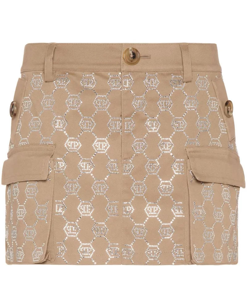 Philipp Plein Minirock mit Kristall-Monogramm - Nude Nude
