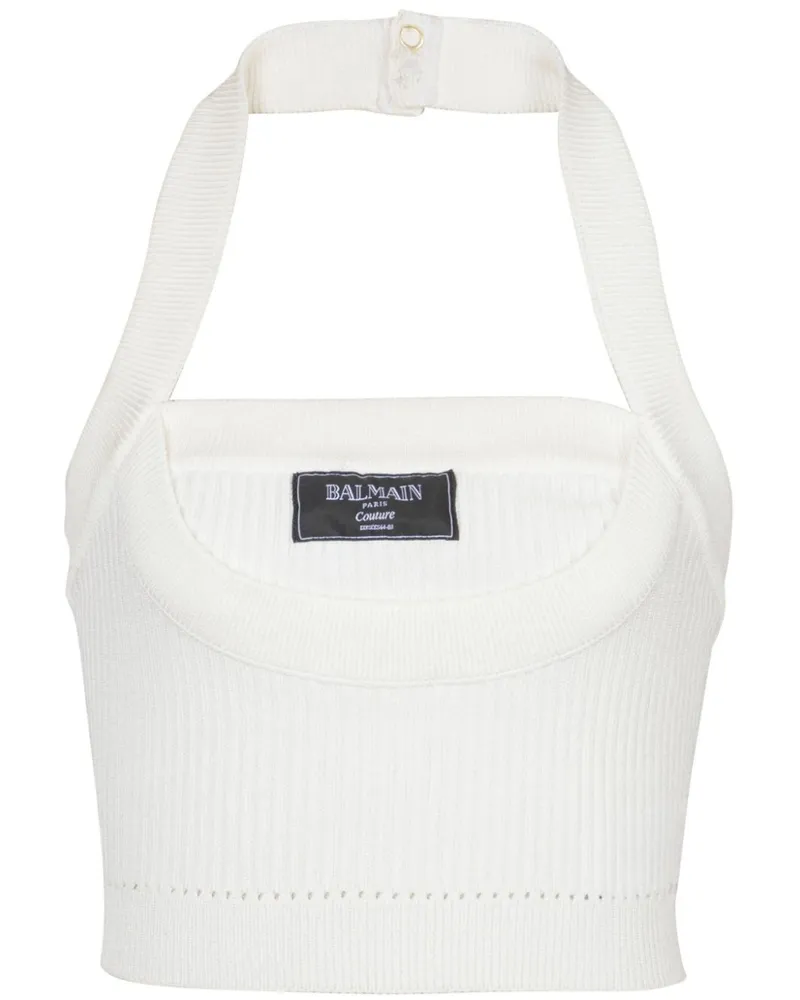 Balmain Geripptes Neckholder-Top - Weiß Weiß