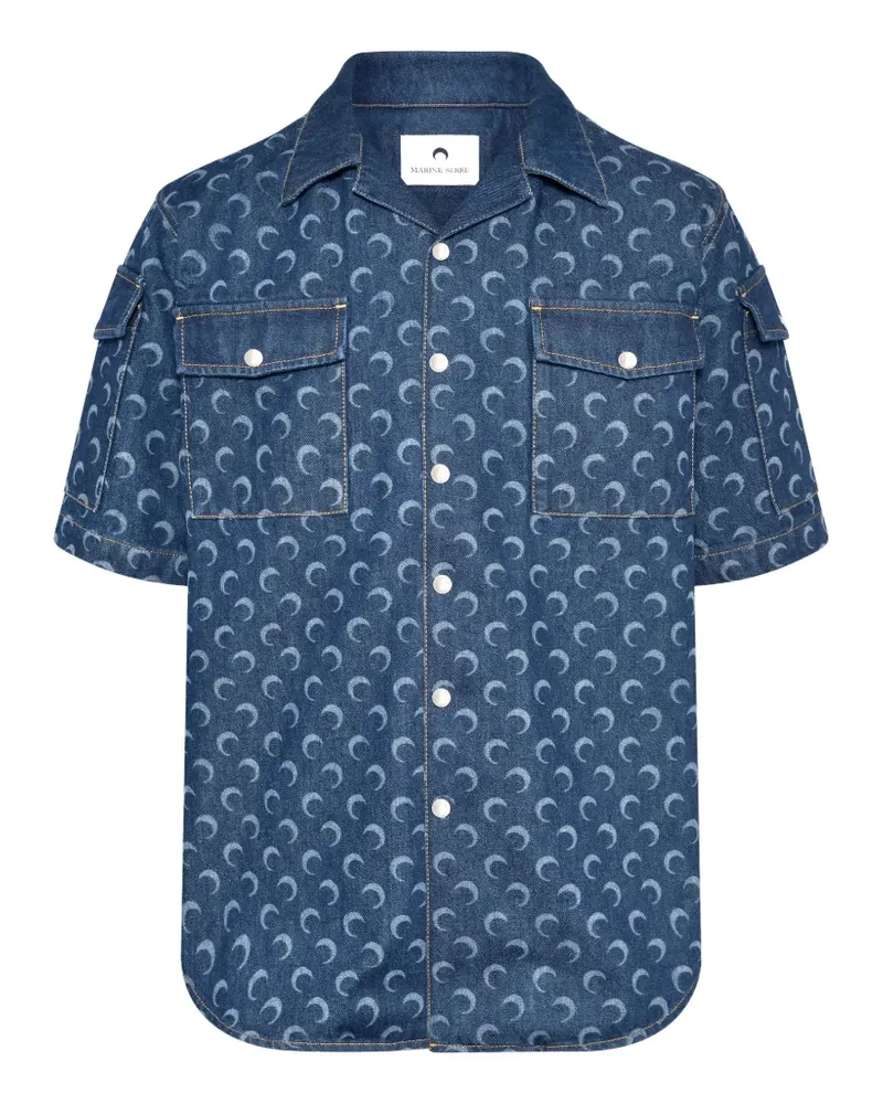 Marine Serre moon-pattern denim shirt - Blau Blau