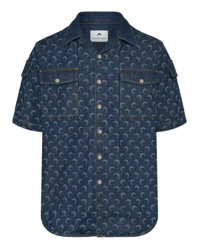 Marine Serre Jeanshemd mit Mondmuster - Blau Blau