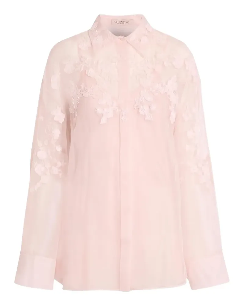 Valentino Garavani Hemd aus Seidenchiffon mit Blumenapplikation - Rosa Rosa