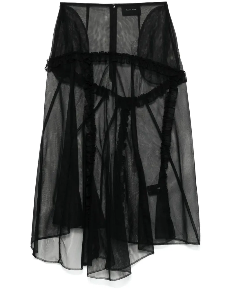 Simone Rocha Semi-transparenter Midirock mit Rüschenbesatz - Schwarz Schwarz