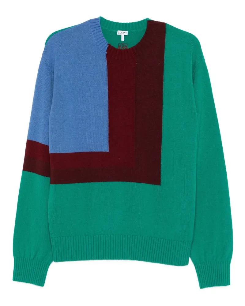 Loewe Pullover in Colour-Block-Optik - Grün Grün