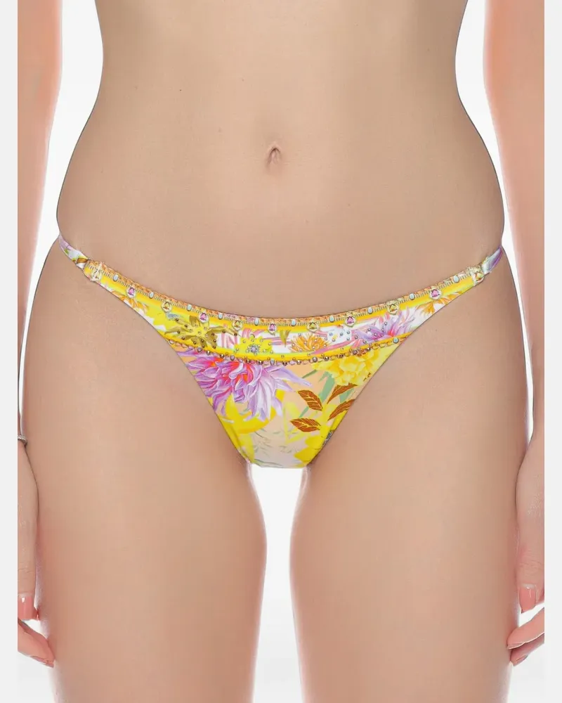Camilla floral-print crystal-embellished bikini bottoms - Gelb Gelb