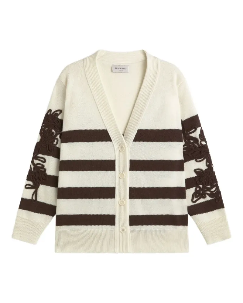 Ermanno Scervino Gestreifter Cardigan mit Blumenstickerei - Nude Nude