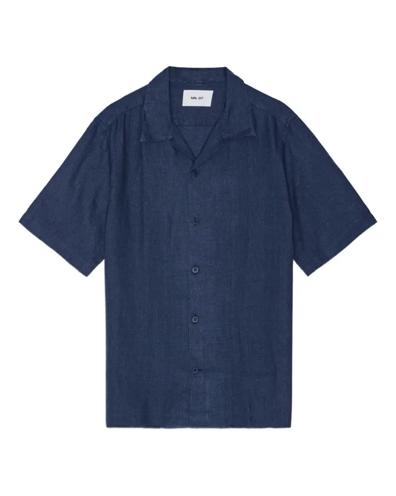 NN 07 Leinenhemd mit Reverskragen - Blau Blau