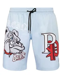 Philipp Plein Badeshorts mit Bulldogs-Print Blau