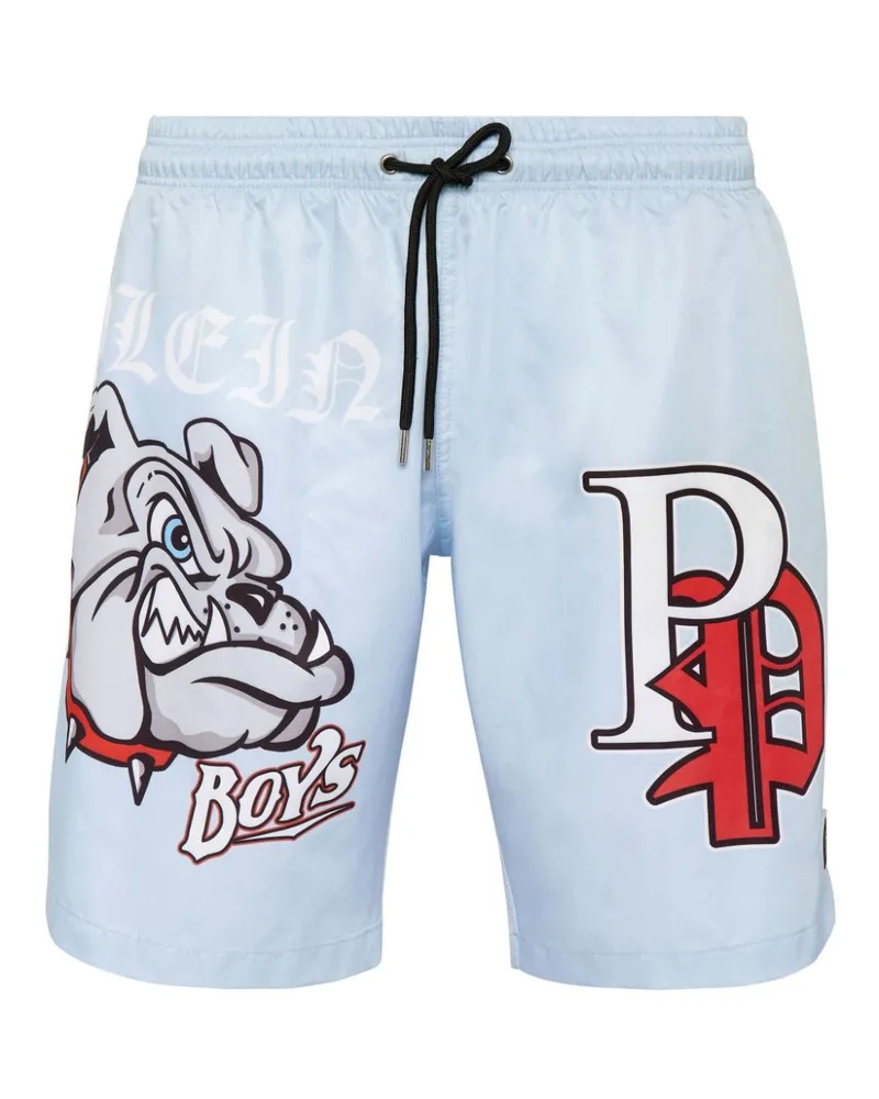 Philipp Plein Badeshorts mit Bulldogs-Print Blau