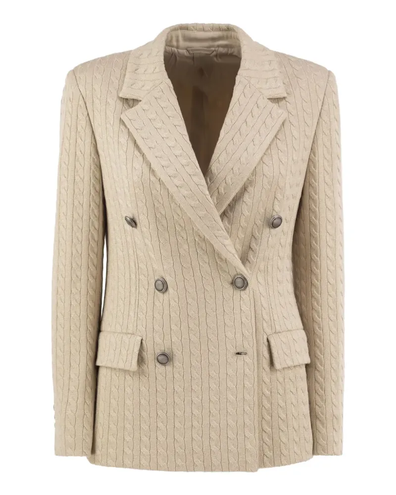 Brunello Cucinelli sparkling cotton and viscose English rib knit blazer with Monili - Nude Nude