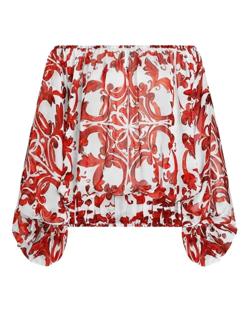 Dolce & Gabbana Popeline-Top mit Majolica-Print - Weiß Weiß