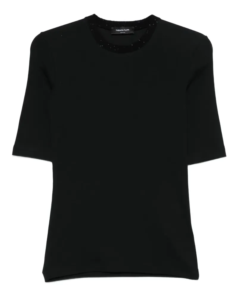 Fabiana Filippi T-Shirt mit verziertem Ausschnitt - Schwarz Schwarz