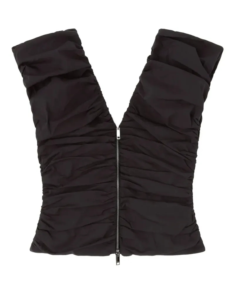 Ganni Geraffte Bluse mit Reißverschluss - Schwarz Schwarz