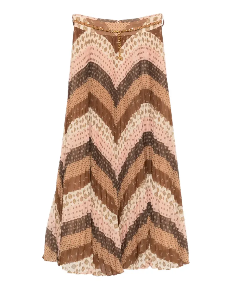 Zimmermann Sunray Midirock mit Chevron-Print und Falten - Braun Braun