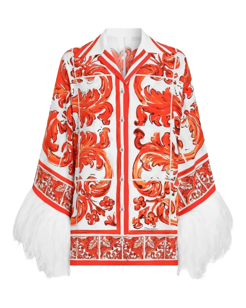 Dolce & Gabbana Charmeuse Bluse mit Majolika-Print - Rot Rot