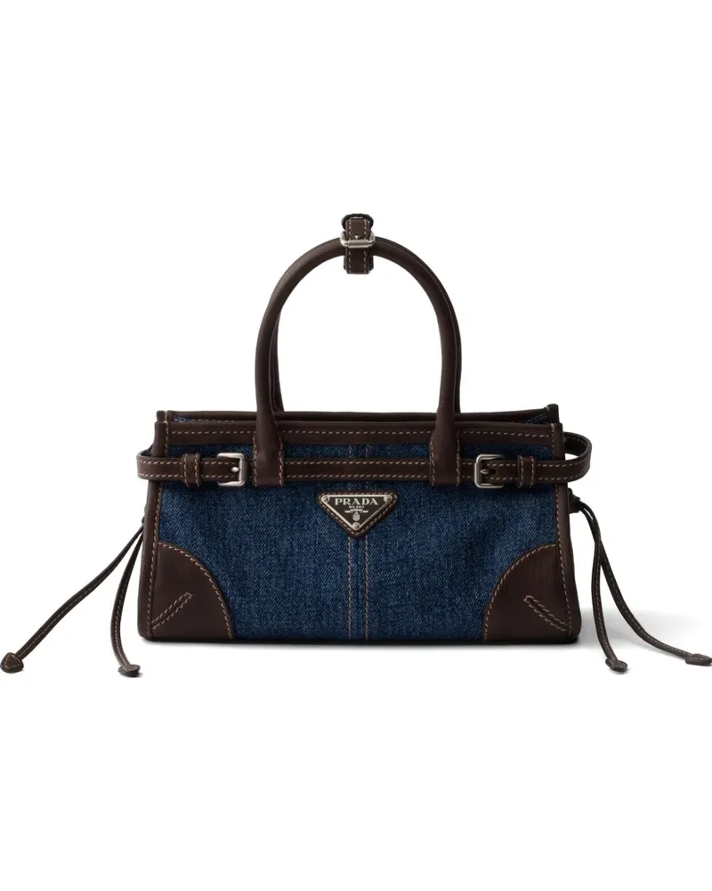 Prada Bonnie small denim and leather handbag - Blau Blau