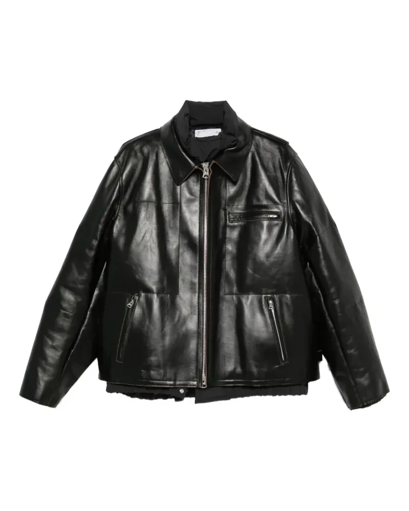 Sacai leather panelled jacket - Schwarz Schwarz