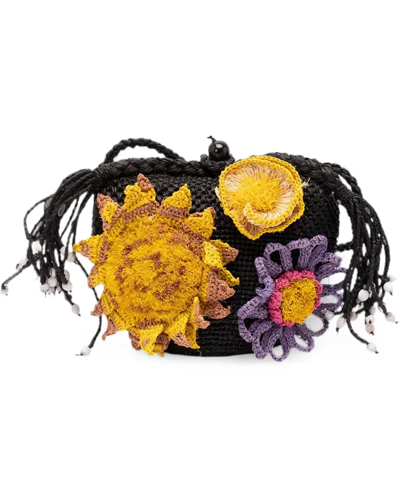 Jamin Puech Mystique floral-appliqué raffia tote bag - Schwarz Schwarz