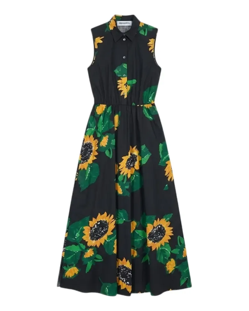 Moschino Maxikleid mit Sonnenblumen-Print - Schwarz Schwarz