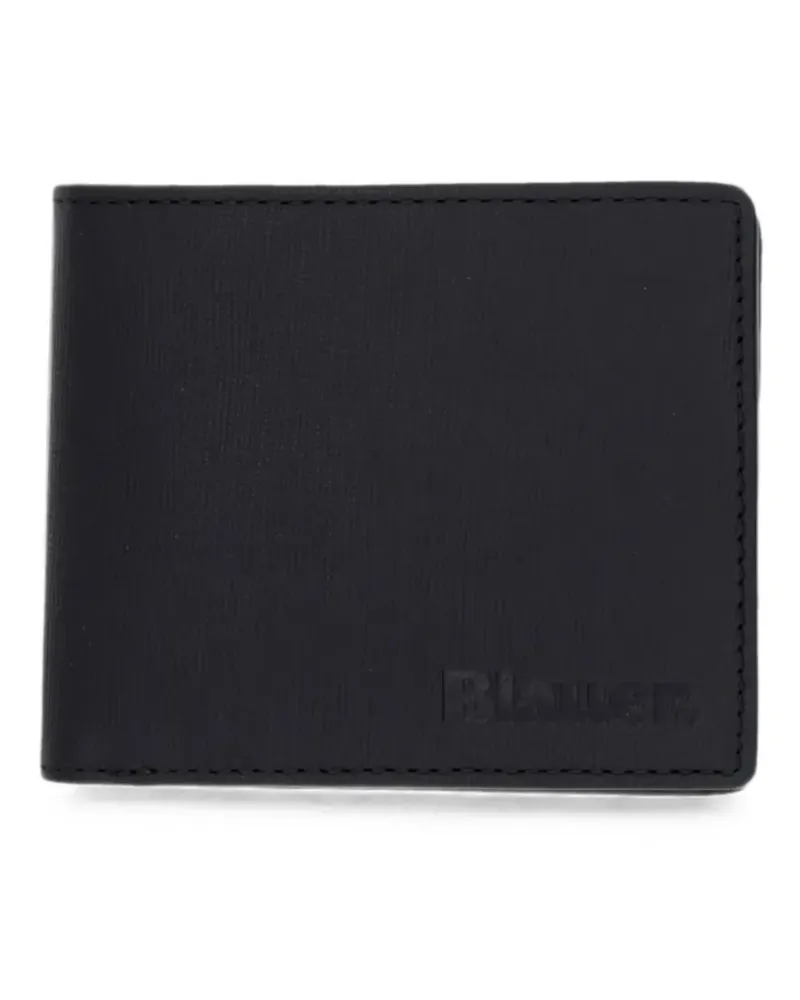 Blauer leather bi-fold wallet - Schwarz Schwarz