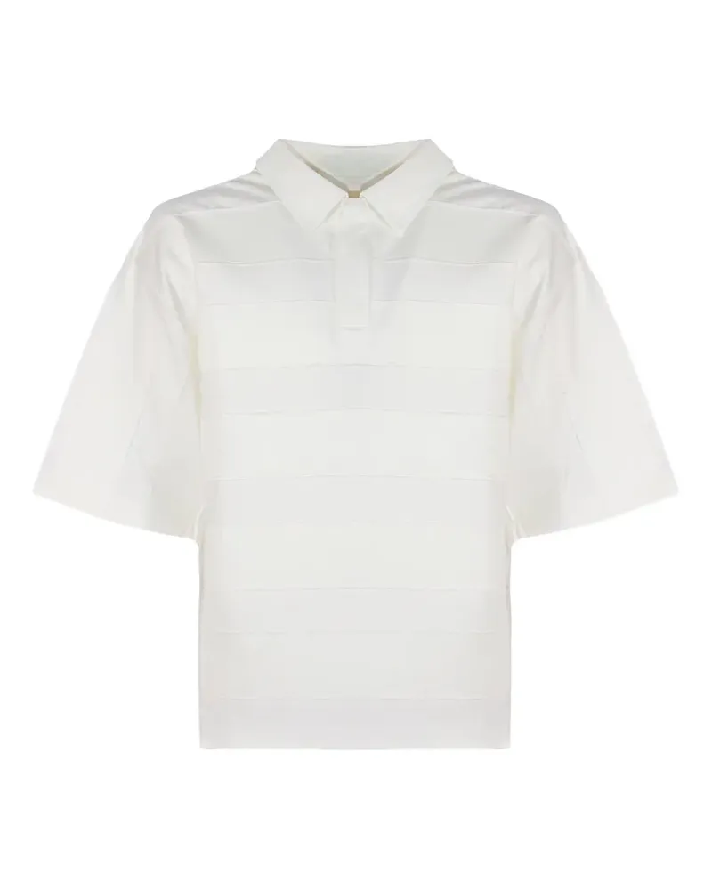 nine:inthe:morning panelled frayed-edge polo-collar T-shirt - Weiß Weiß